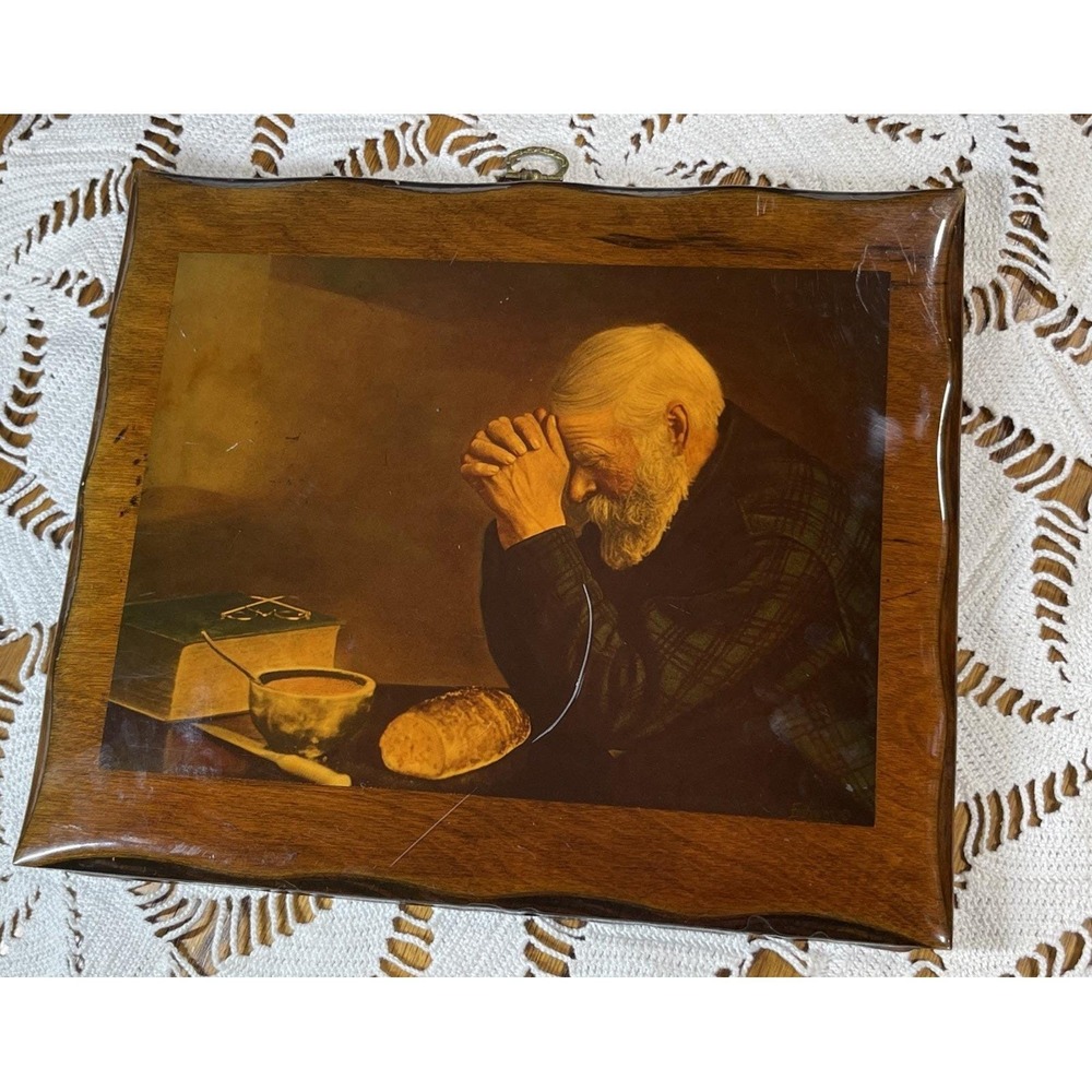 Grace By Eric Enstrom Vintage Religious Praying Man Wood Wall Plague Art 8x10